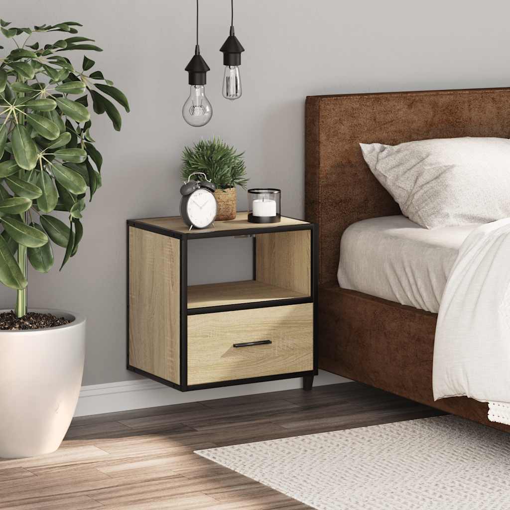 Comodino a Muro-Tavolino da notte sospeso Rovere Sonoma 40x31x39,5 cm 220194