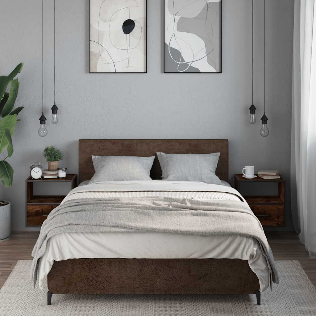 Comodini a Muro 2 pz Rovere Fumo 40x31x39,5 cm