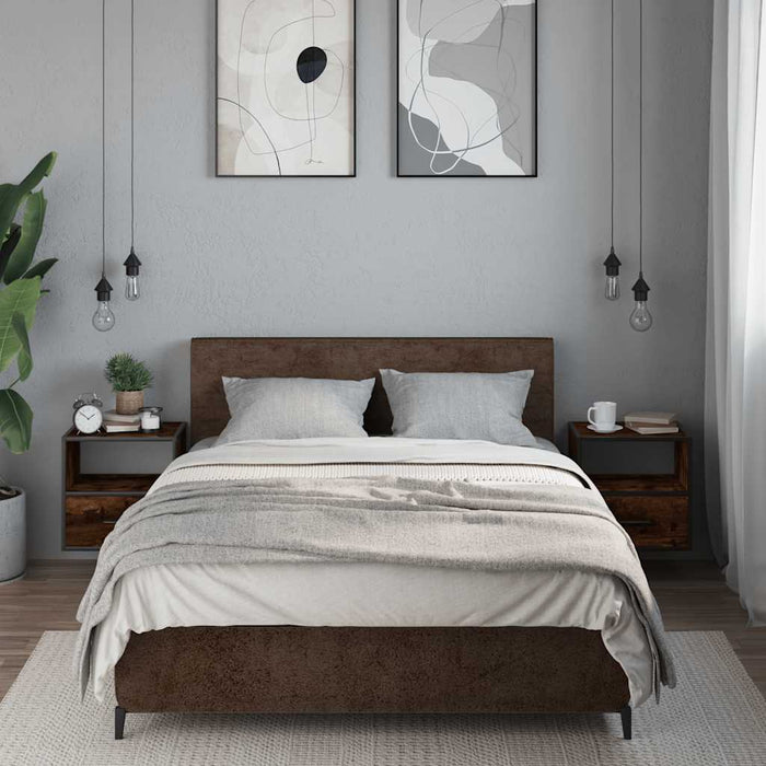 Comodini a Muro 2 pz Rovere Fumo 40x31x39,5 cm