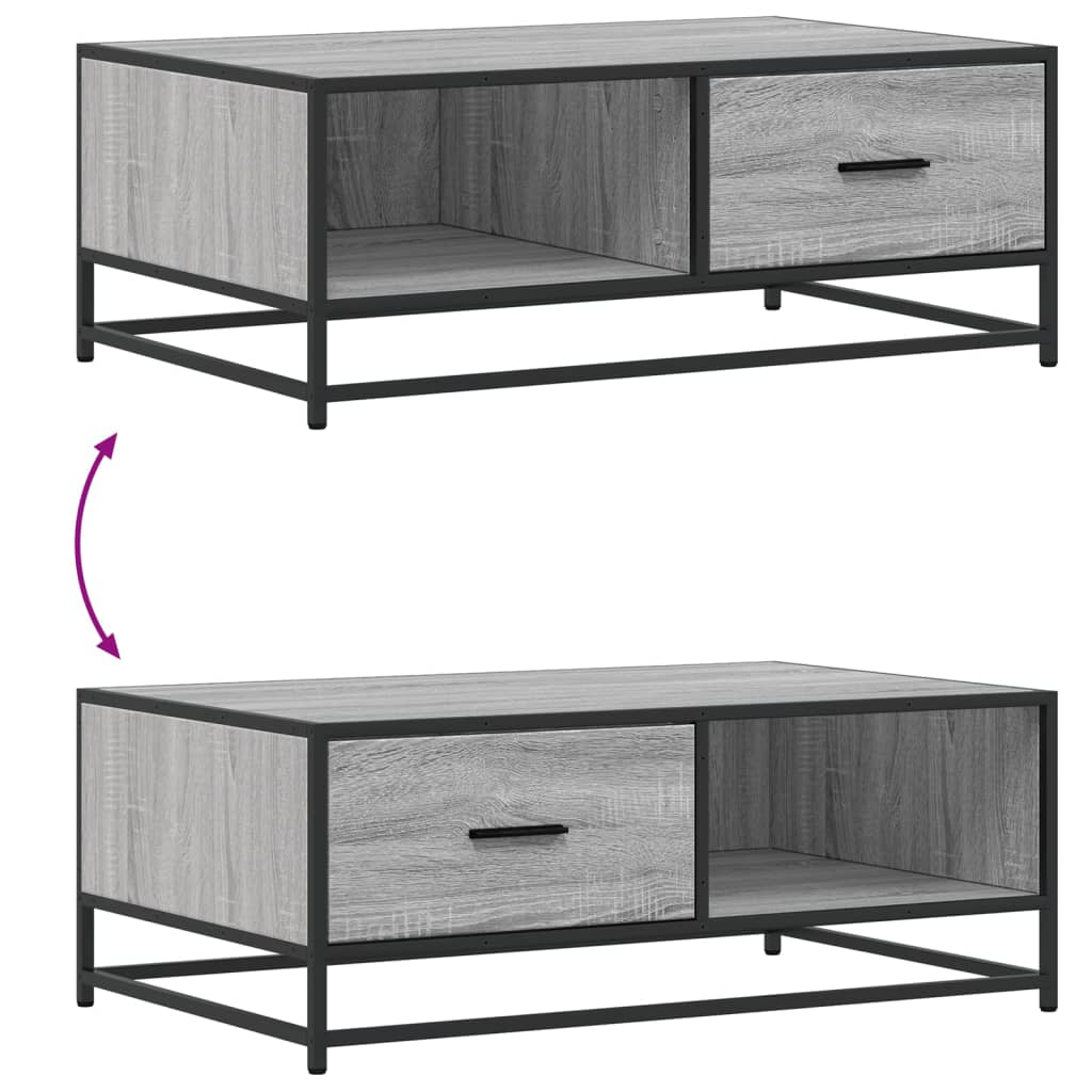 Tavolino Grigio Sonoma 90x57x35 cm Legno Multistrato e Metallo 848757