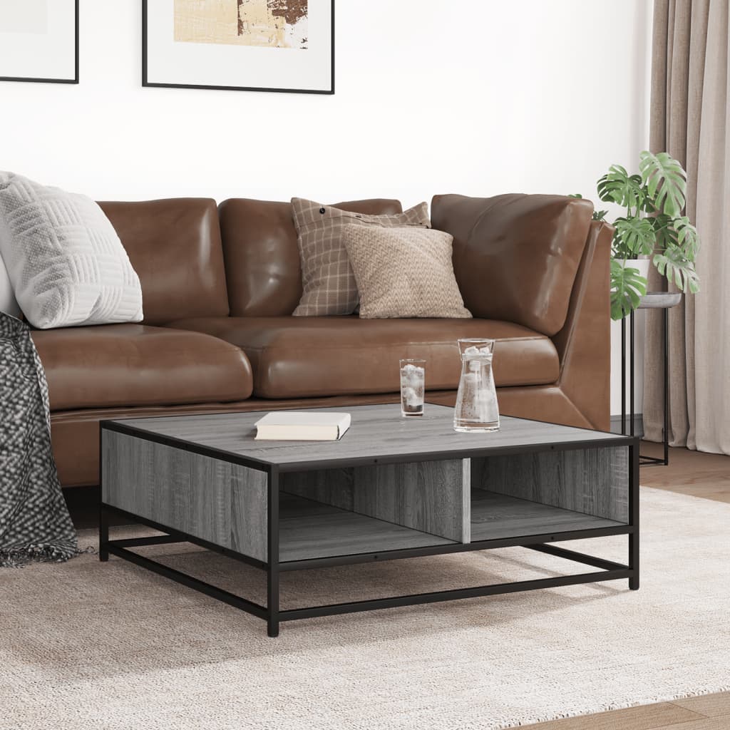 Tavolino Grigio Sonoma 80x80x30 cm in Truciolato e Metallo 848772