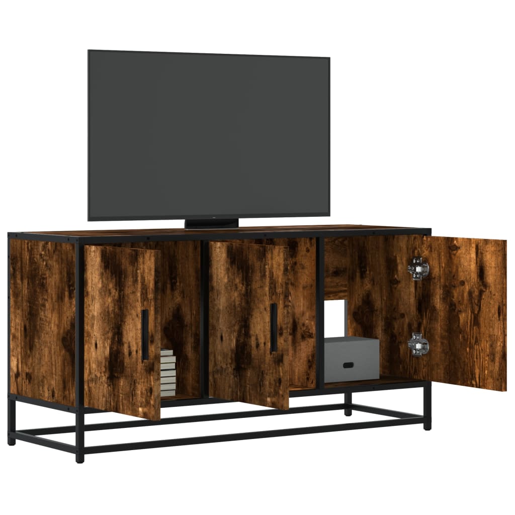 Mobile TV-Credenza per TV-Console TV Rovere Fumo 100x35x50 cm Legno Multistrato e Metallo