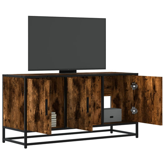 Mobile TV-Credenza per TV-Console TV Rovere Fumo 100x35x50 cm Legno Multistrato e Metallo