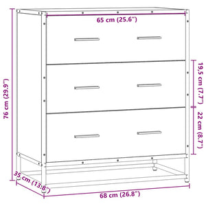 Credenza Rovere Nera 68x35x76 cm in Truciolato e Metallo 848969