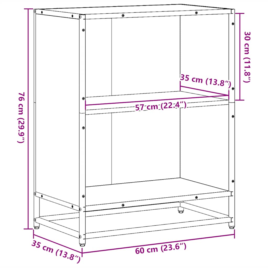 Libreria-Scaffale per Libri-Mobile di Stoccaggio Nera 60x35x76 cm in Legno Multistrato