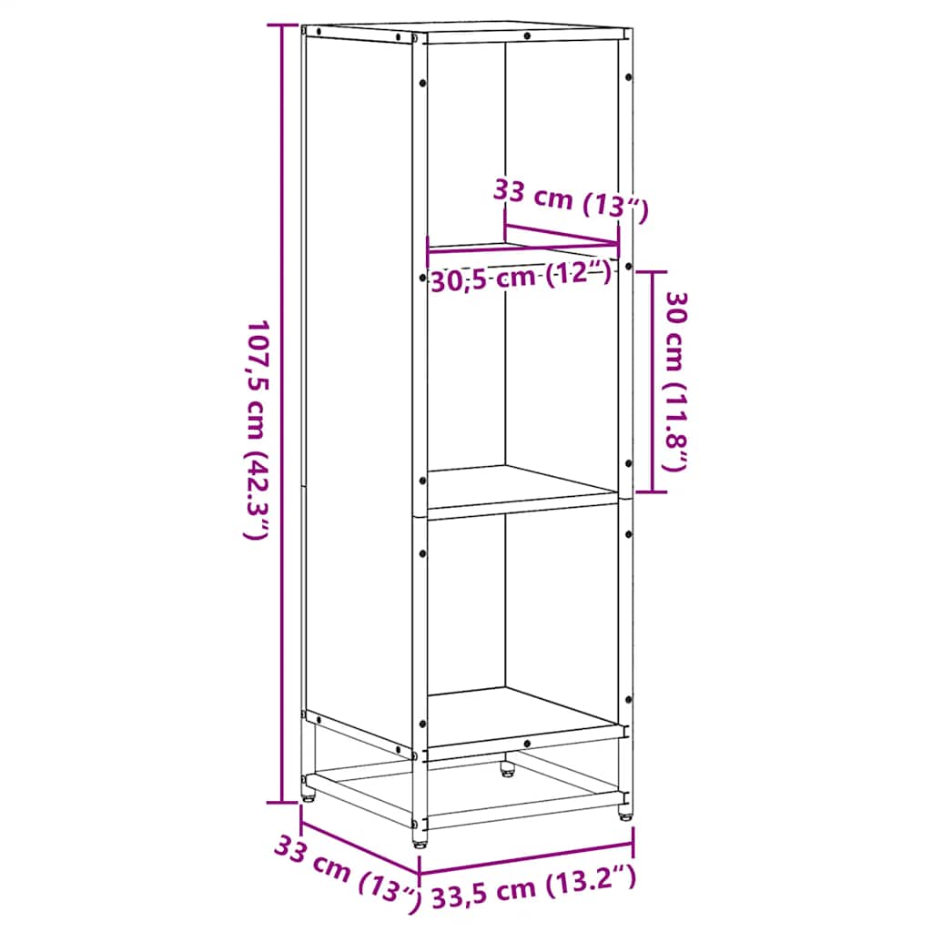 Libreria Nera 33,5x33x107,5 cm in Legno Multistrato 849154