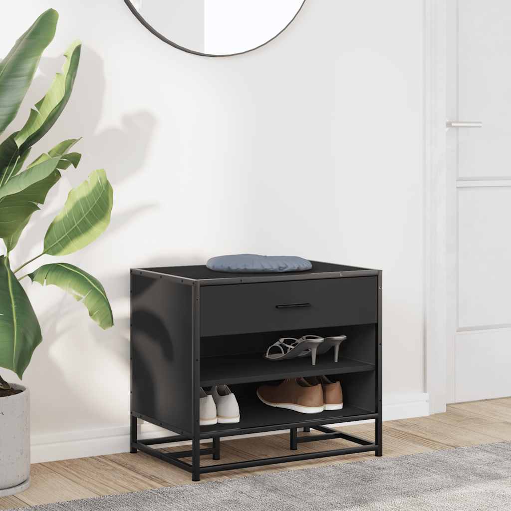 Panca Portaoggetti Nera 60x40x53,5 cm Multistrato e Metallo 849219