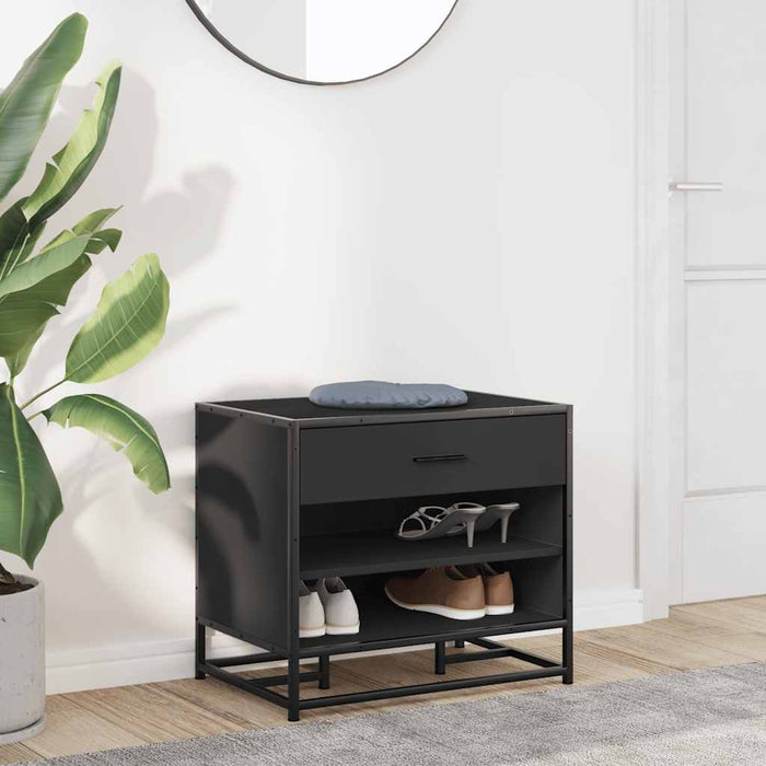 Panca Portaoggetti Nera 60x40x53,5 cm Multistrato e Metallo