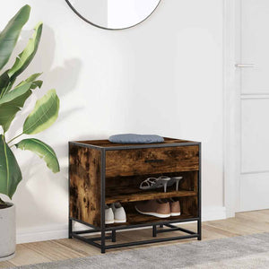 vidaXL Panca Portaoggetti Rovere Fumo Legno Multistrato e Metallo