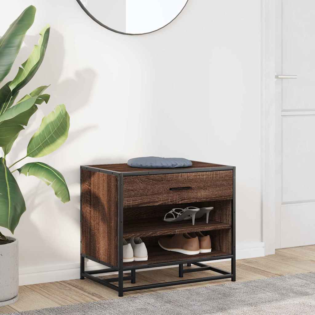 vidaXL Panca Portaoggetti Rovere Marrone Legno Multistrato e Metallo