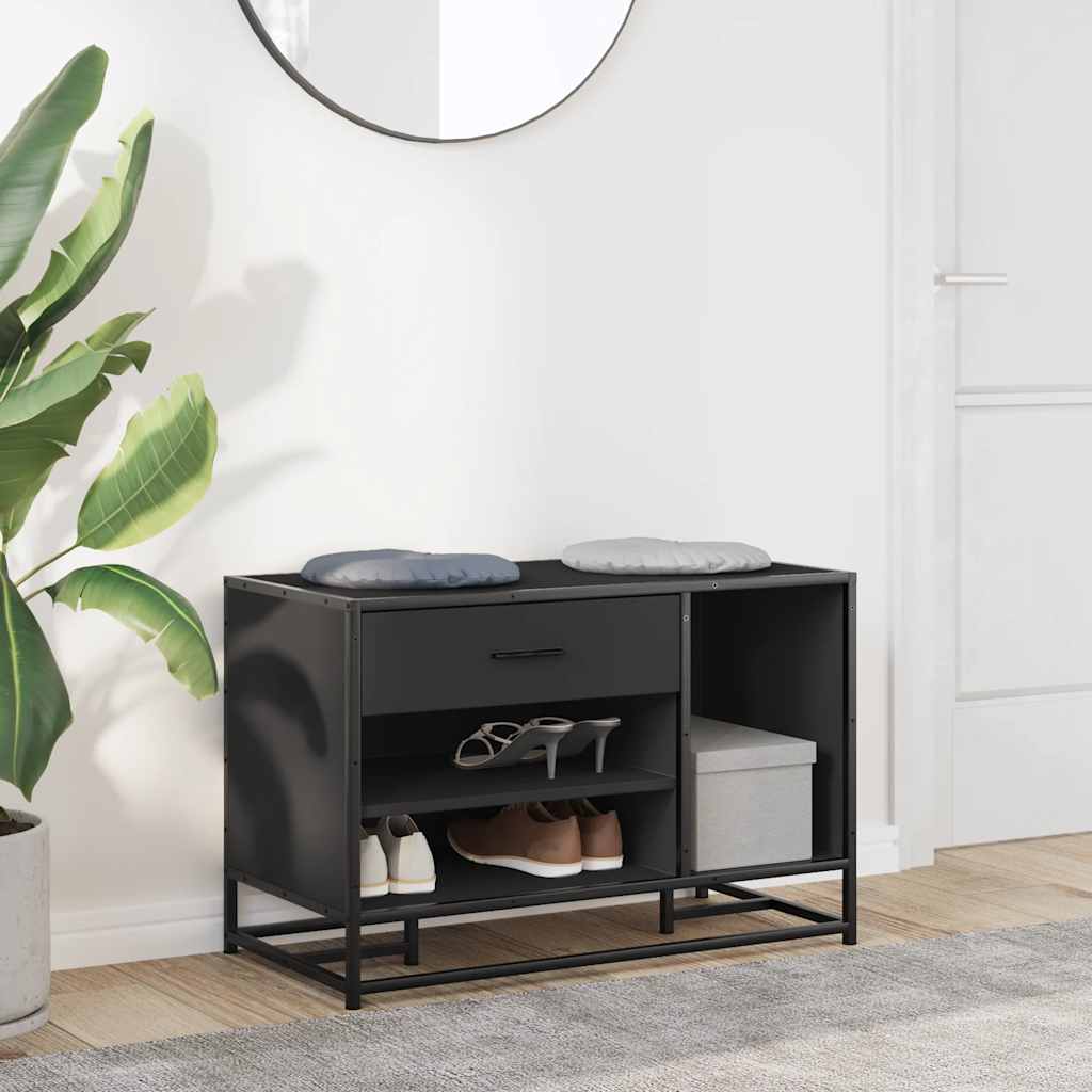 Panca Portaoggetti Nera 80x40x53,5 cm Multistrato e Metallo 849224