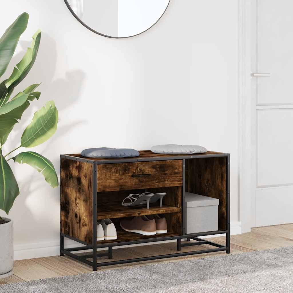 Panca Portaoggetti Rovere Fumo Legno Multistrato e Metallo 849226