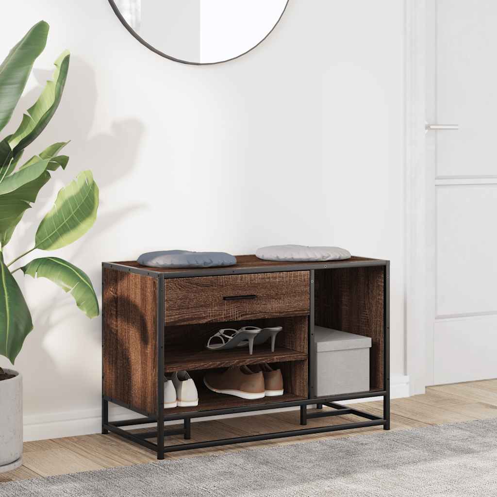 vidaXL Panca Portaoggetti Rovere Marrone Legno Multistrato e Metallo