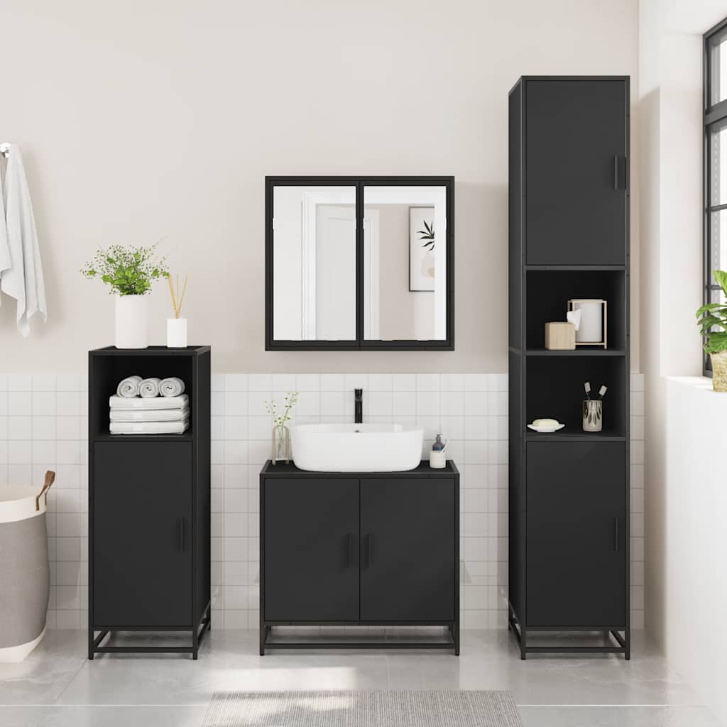 Armadietto da Bagno Nero 35x37,5x166 cm in Legno Multistrato 849244