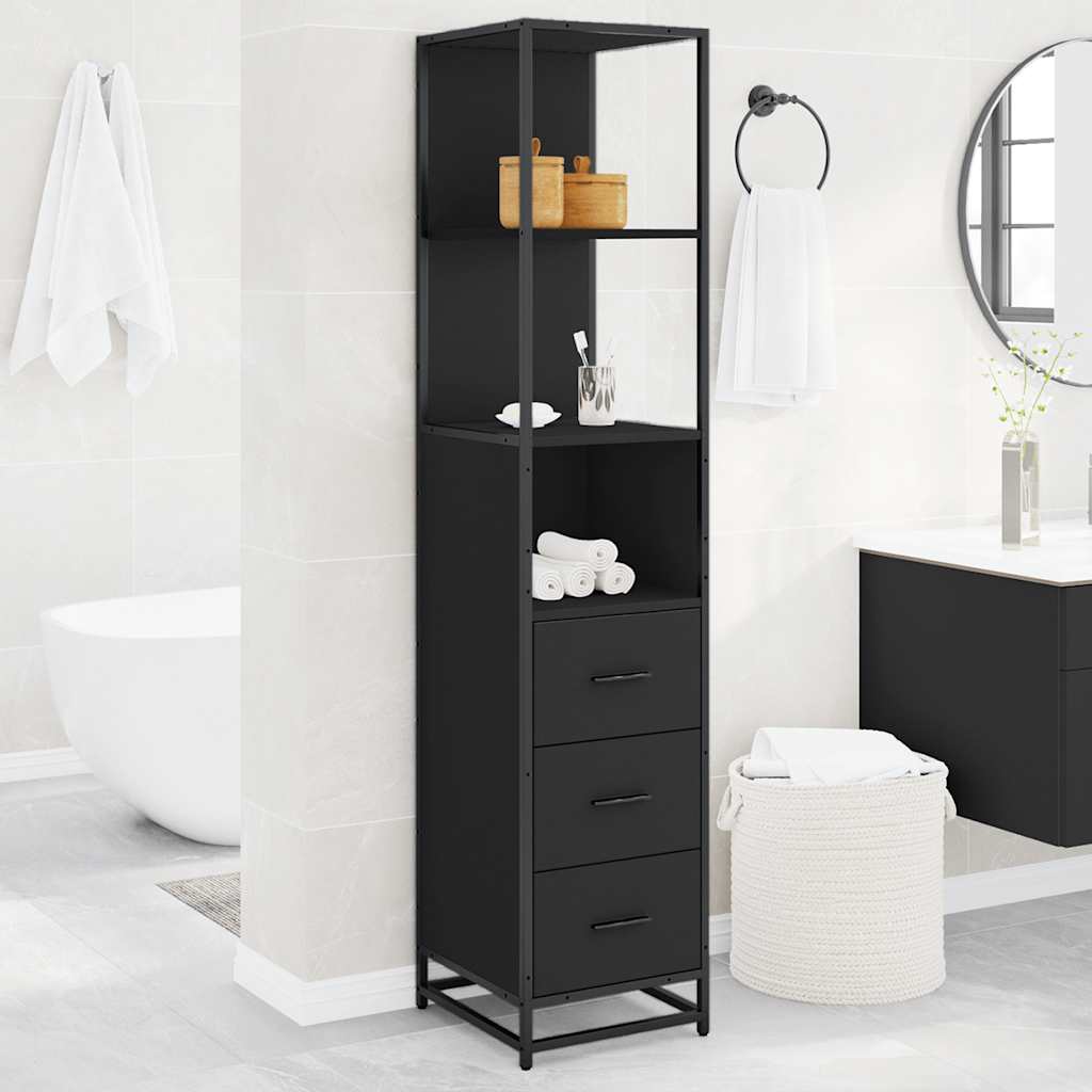 Armadietto da Bagno Nero 35x37,5x166 cm in Legno Multistrato 849244
