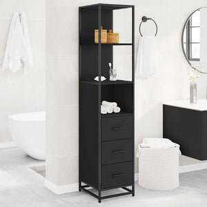 Armadietto da Bagno Nero 35x37,5x166 cm in Legno Multistrato 849244