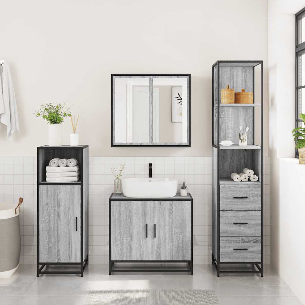 Armadietto Bagno Grigio Sonoma 35x37,5x166 cm Legno Multistrato