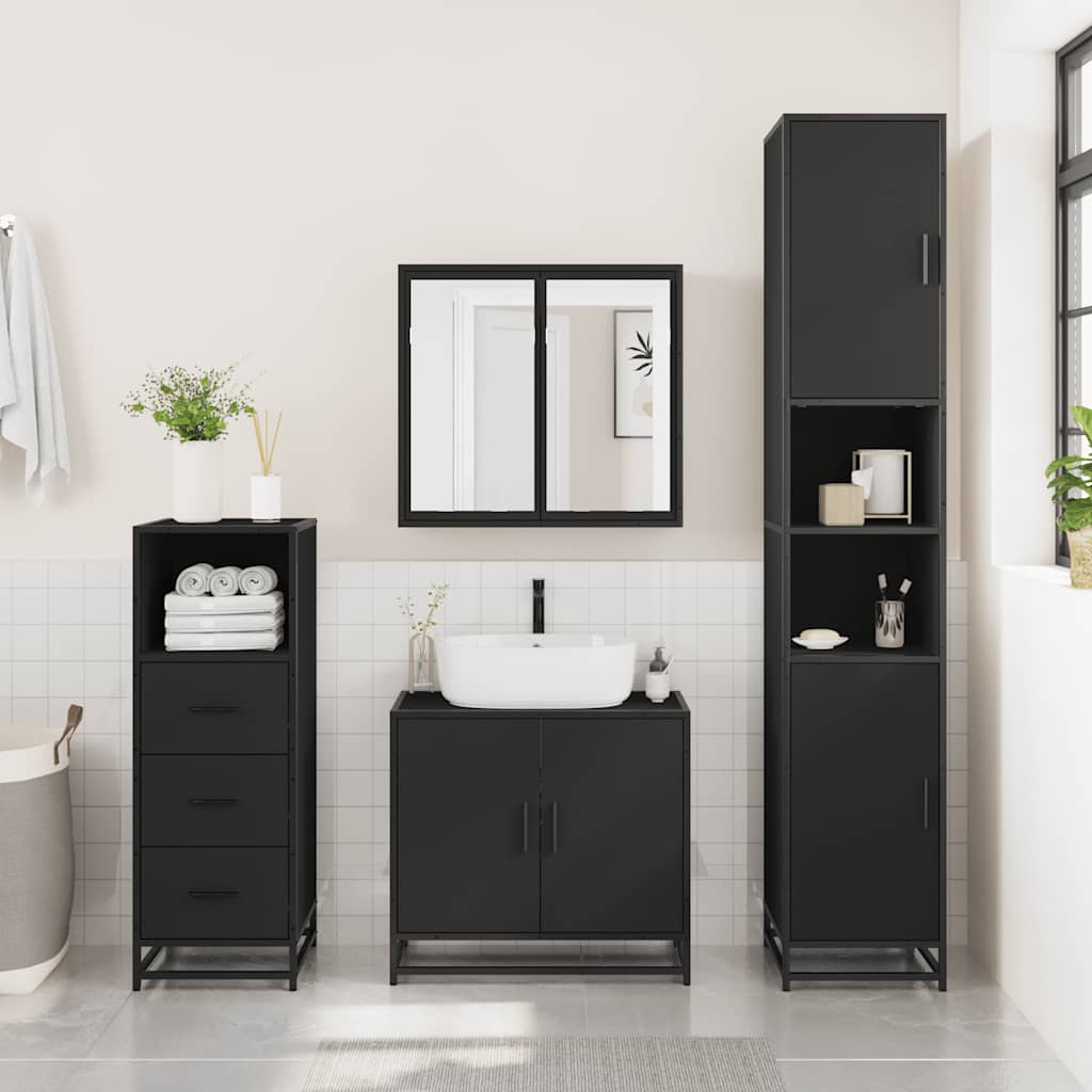 vidaXL Armadietto da Bagno Nero 35x37,5x100 cm in Legno Multistrato