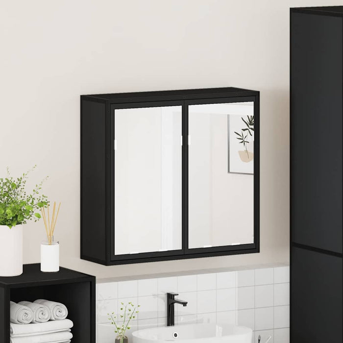 Armadietto Specchio da Bagno Nero 65x20x60 cm Legno Multistrato 849254