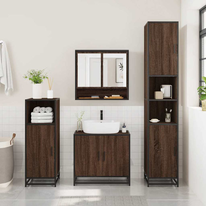 vidaXL Mobile Bagno Specchio Rovere Marrone 65x20x60 Legno Multistrato