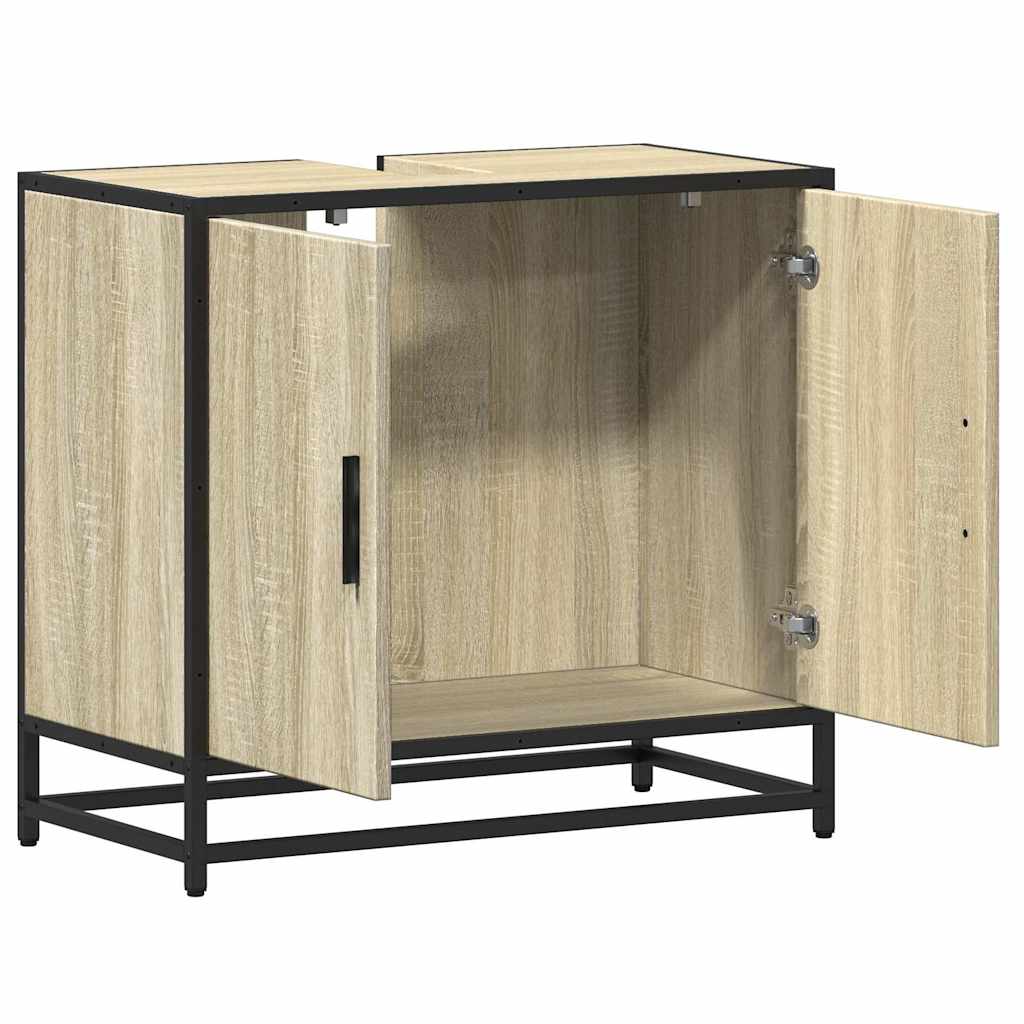 Mobiletto per Lavabo da Bagno-Armadietto da bagno Rovere Sonoma 65x33x60 cm Legno Massello 116108