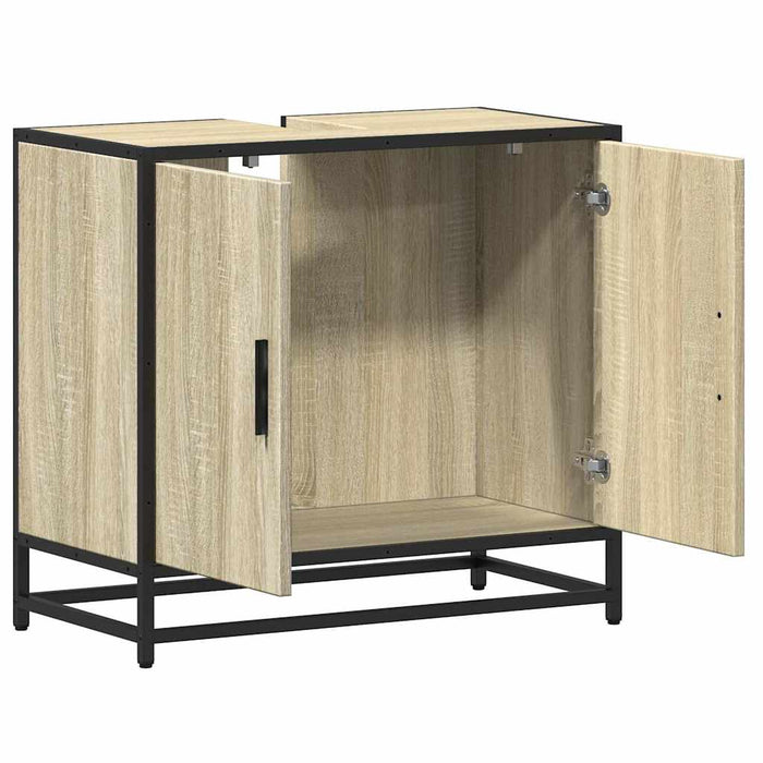 Mobiletto per Lavabo da Bagno-Armadietto da bagno Rovere Sonoma 65x33x60 cm Legno Massello 116108