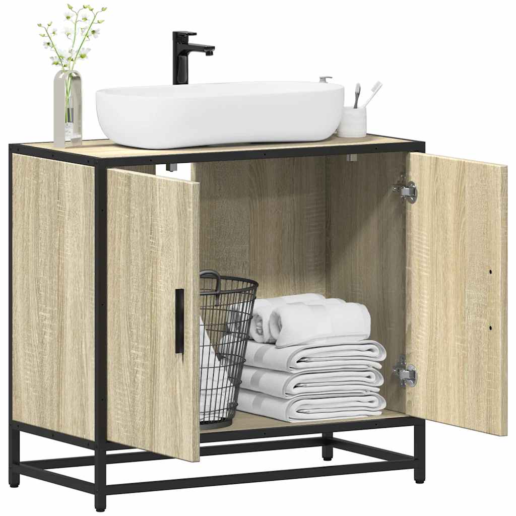 Mobiletto per Lavabo da Bagno-Armadietto da bagno Rovere Sonoma 65x33x60 cm Legno Massello 116108