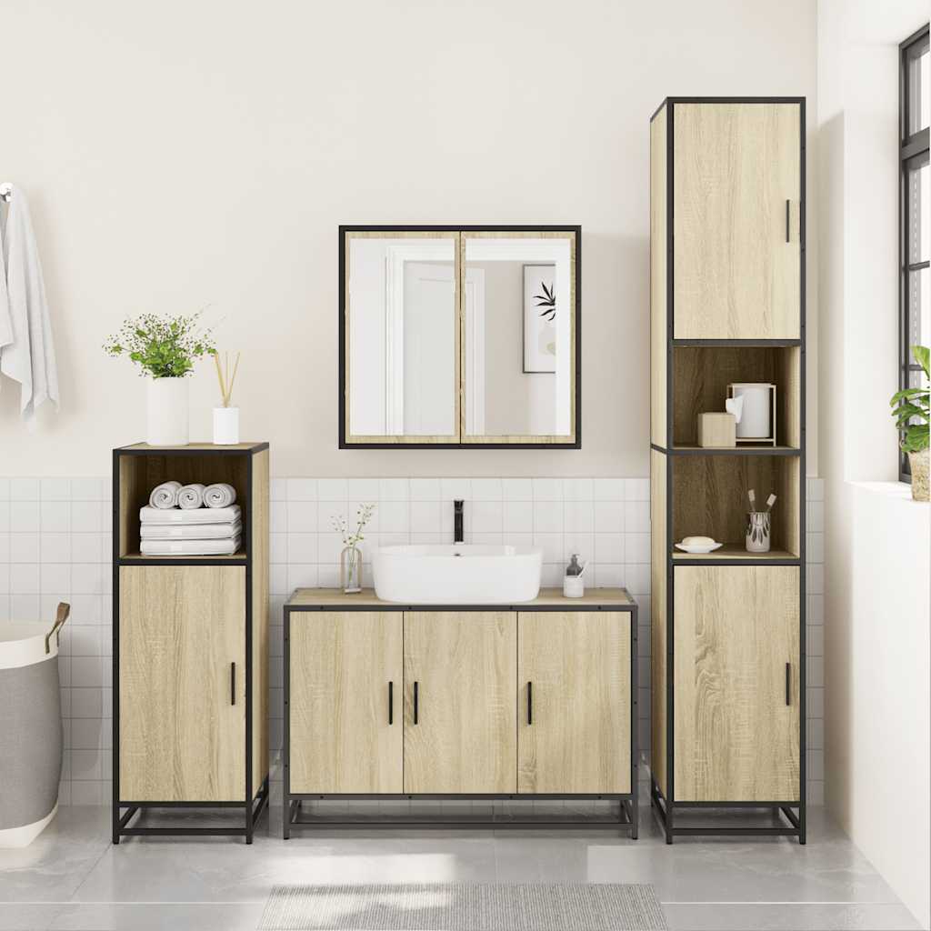 Mobiletto per Lavabo da Bagno-Armadietto da bagno Rovere Sonoma 90x33x60 cm Legno Massello