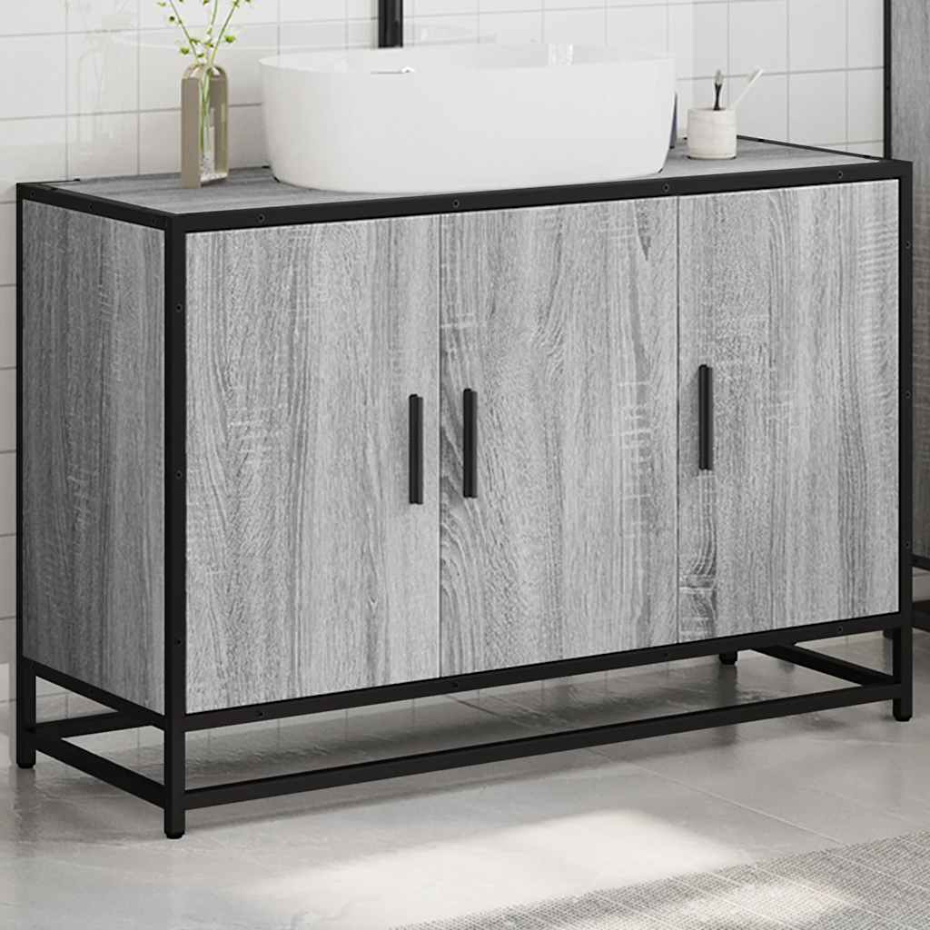 Mobile Lavabo Bagno Grigio Sonoma 90x33x60 cm Legno Multistrato