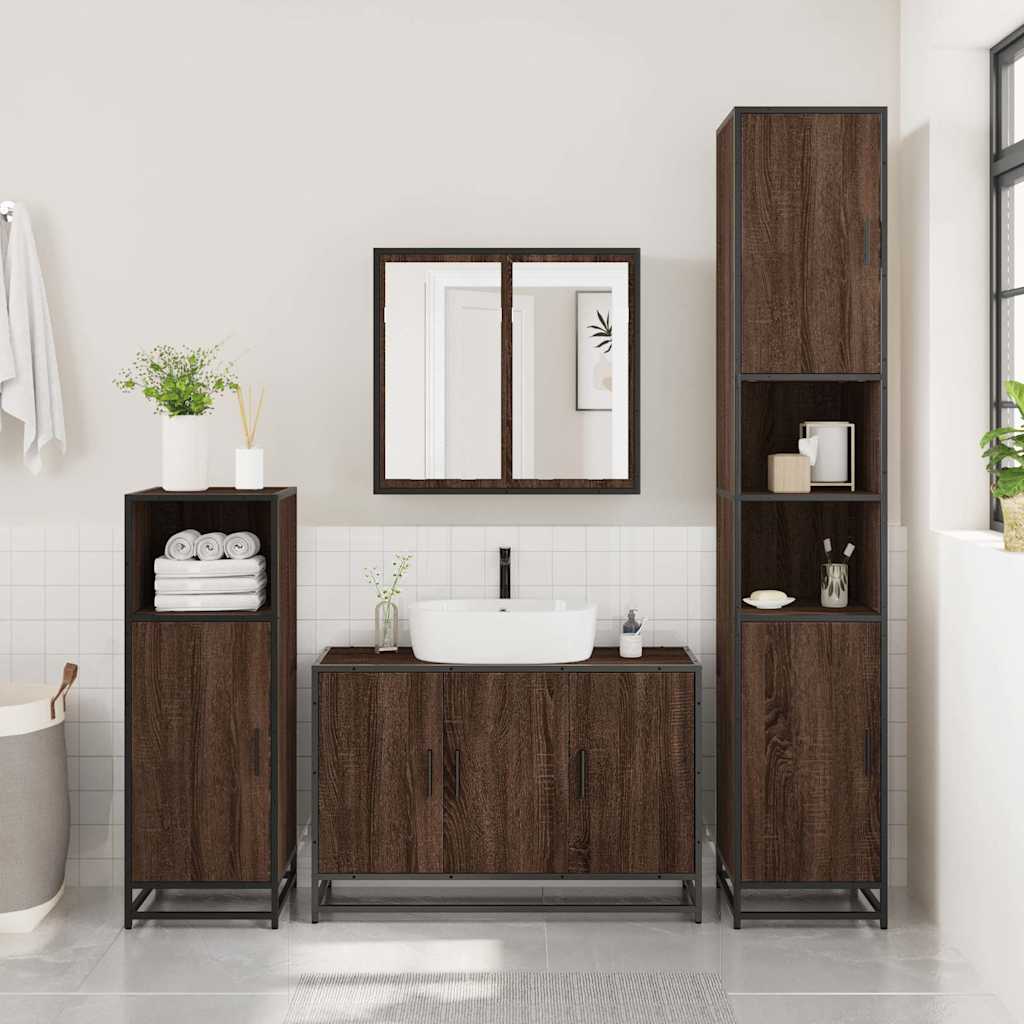 Mobile Lavabo Bagno-Armadietto da bagno Rovere Marrone 90x33x60cm Legno Multistrato