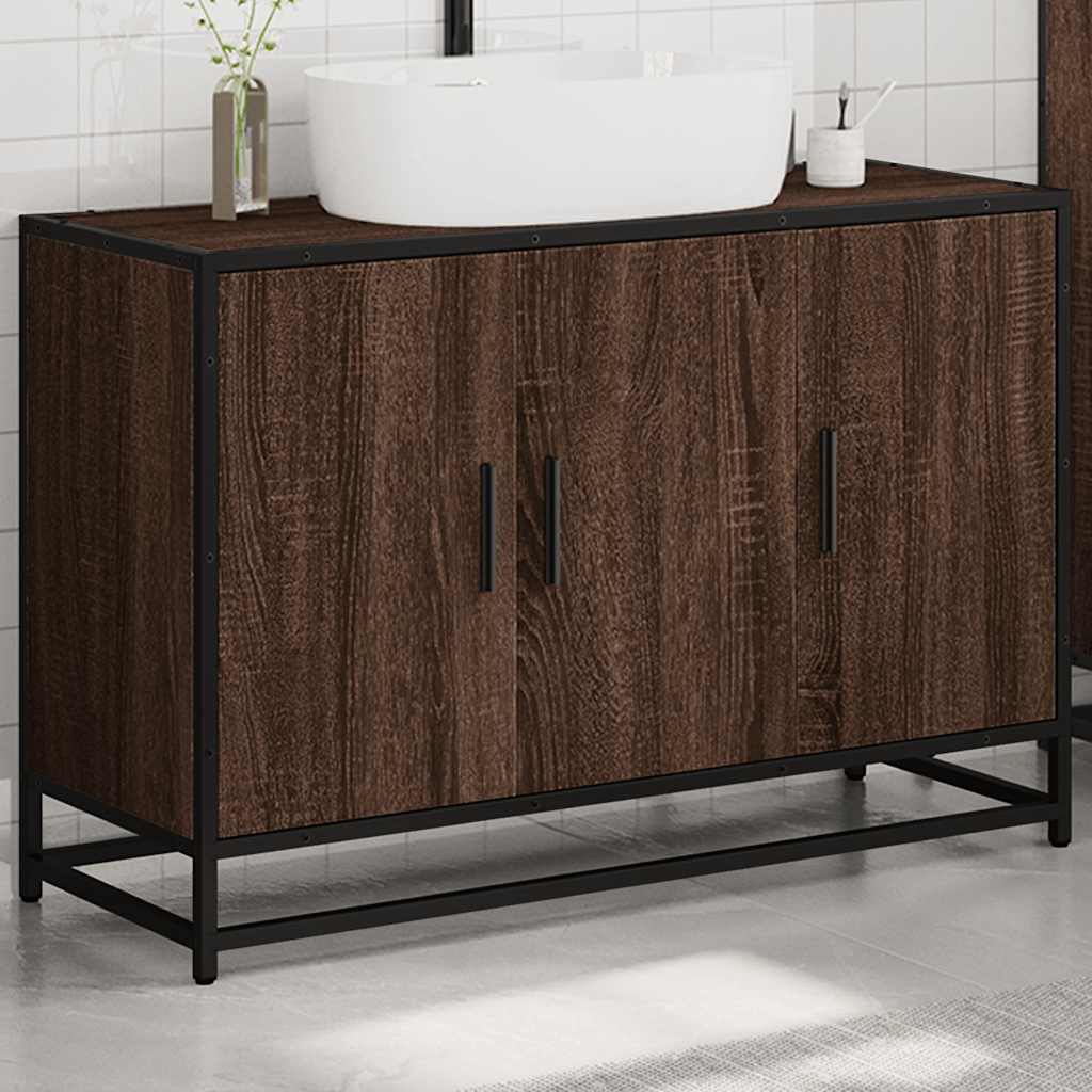 Mobile Lavabo Bagno Rovere Marrone 90x33x60cm Legno Multistrato