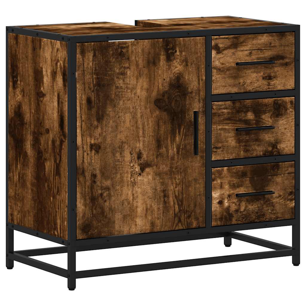 Mobile Lavabo Bagno-Armadietto da bagno Rovere Fumo 65x33x60 cm Legno Multistrato 380698