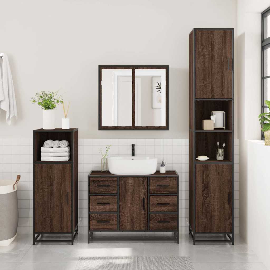Mobile Lavabo Bagno-Armadietto da bagno Rovere Marrone 60x30x60cm Legno Multistrato 377175