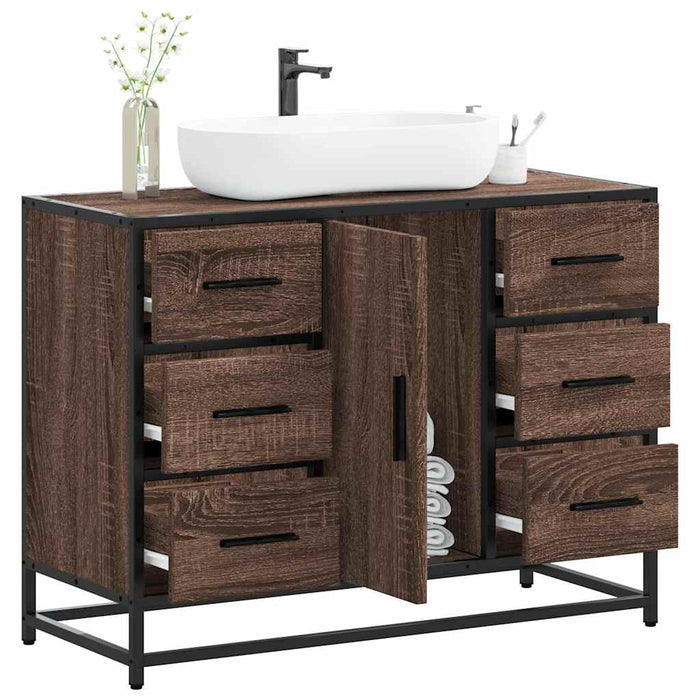 Mobile Lavabo Bagno-Armadietto da bagno Rovere Marrone 60x30x60cm Legno Multistrato 377175