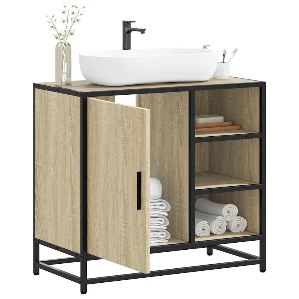Mobiletto per Lavabo da Bagno Rovere Sonoma 65x33x60 cm Legno Massello 849285