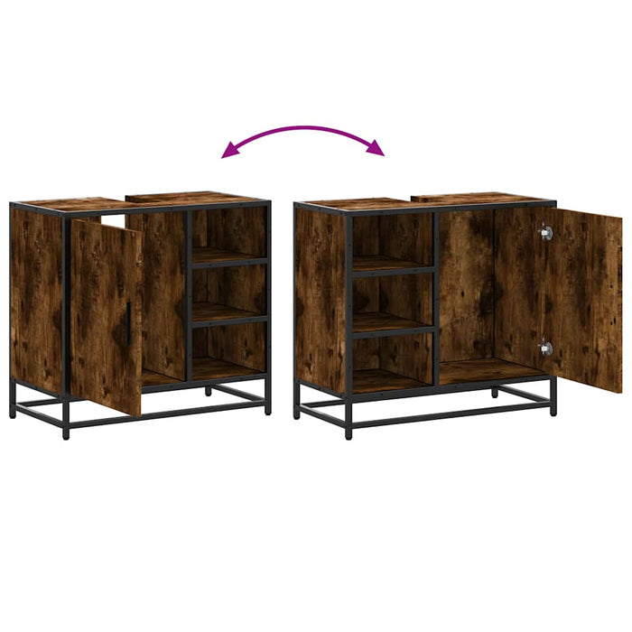 Armadietto Bagno Rovere Fumo 65x33x60 cm in Legno Multistrato