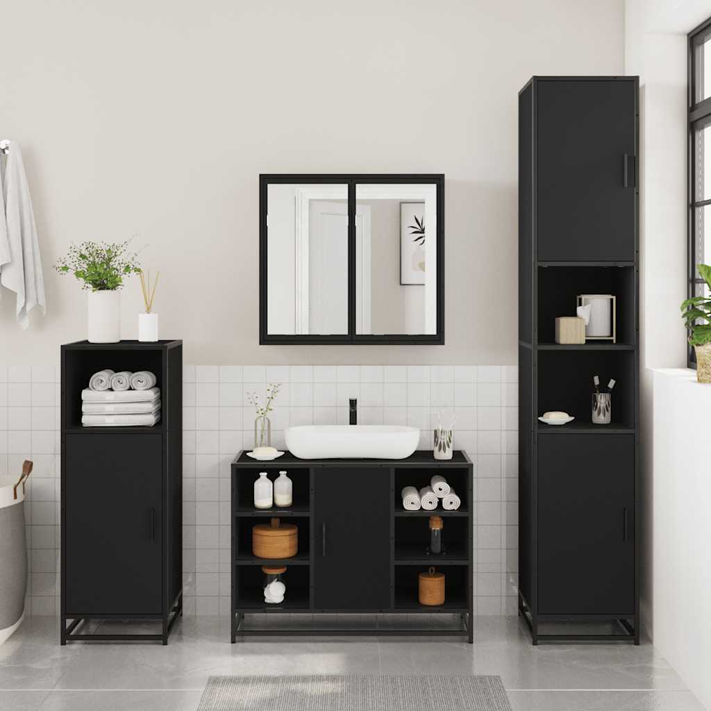 Mobile Lavabo Bagno Nero 60x30x60 cm Legno Multistrato 849289