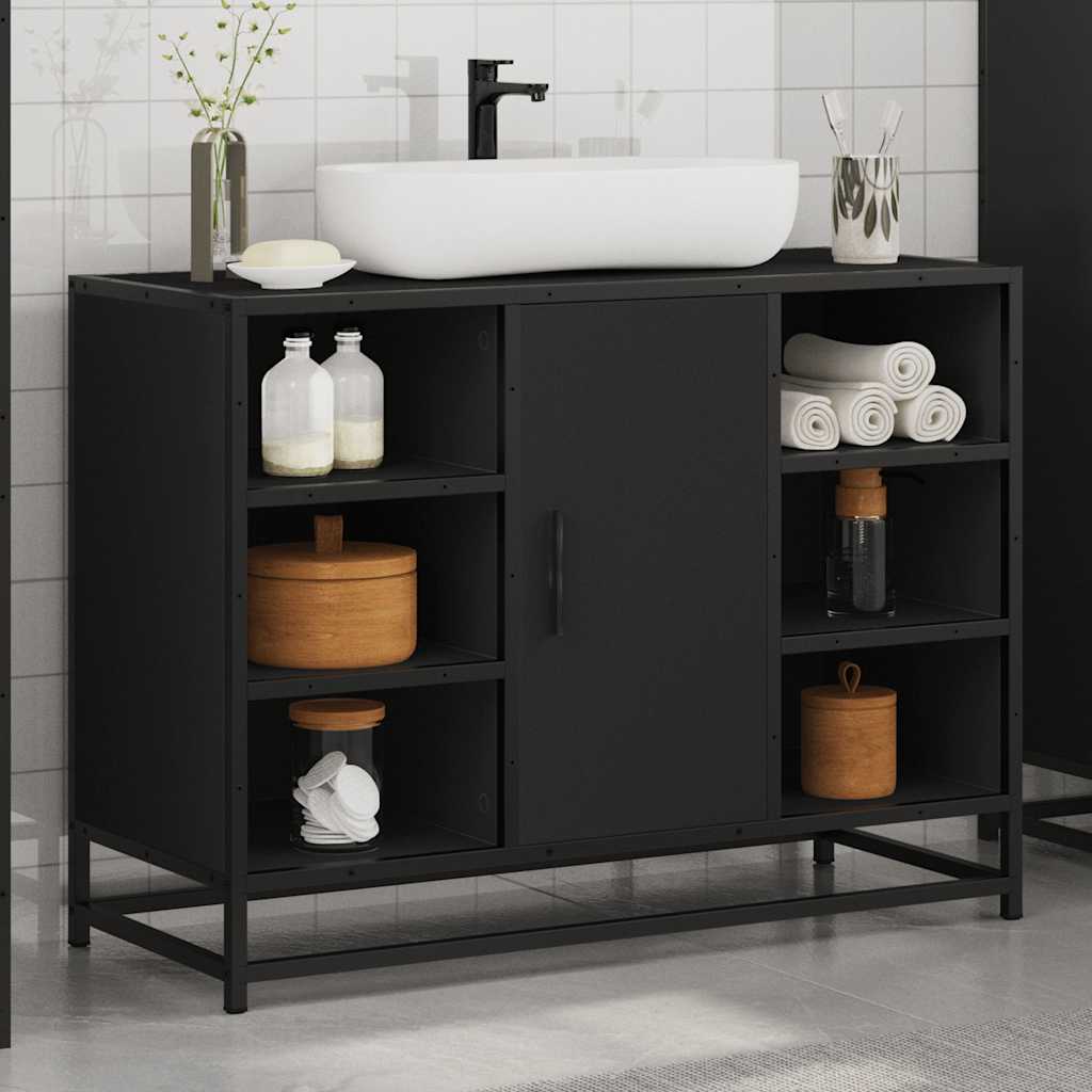 Mobile Lavabo Bagno Nero 60x30x60 cm Legno Multistrato 849289