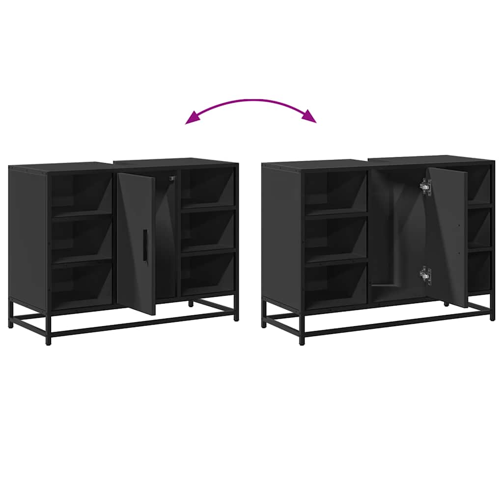 Mobile Lavabo Bagno Nero 60x30x60 cm Legno Multistrato 849289