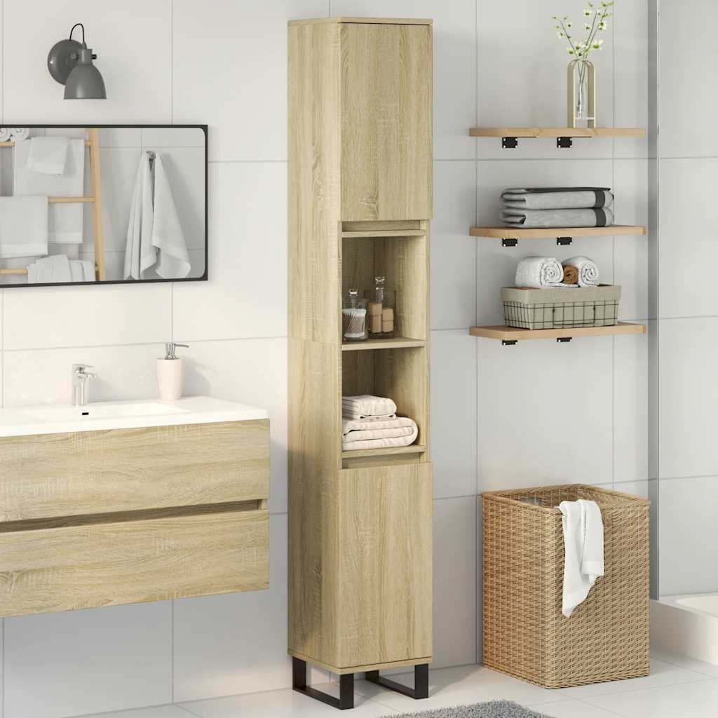 Armadietto da Bagno Rovere Sonoma 30x30x190cm Legno Multistrato 849669