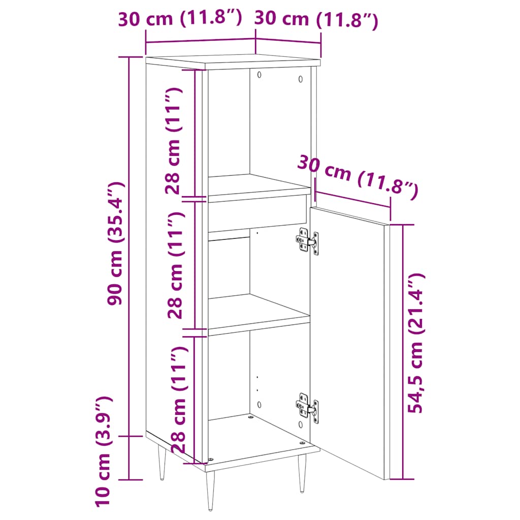 Armadietto da Bagno Rovere Sonoma 30x30x100cm Legno Multistrato
