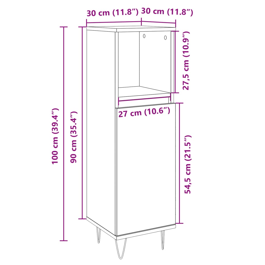 Armadietto da Bagno Rovere Sonoma 30x30x100cm Legno Multistrato 849671