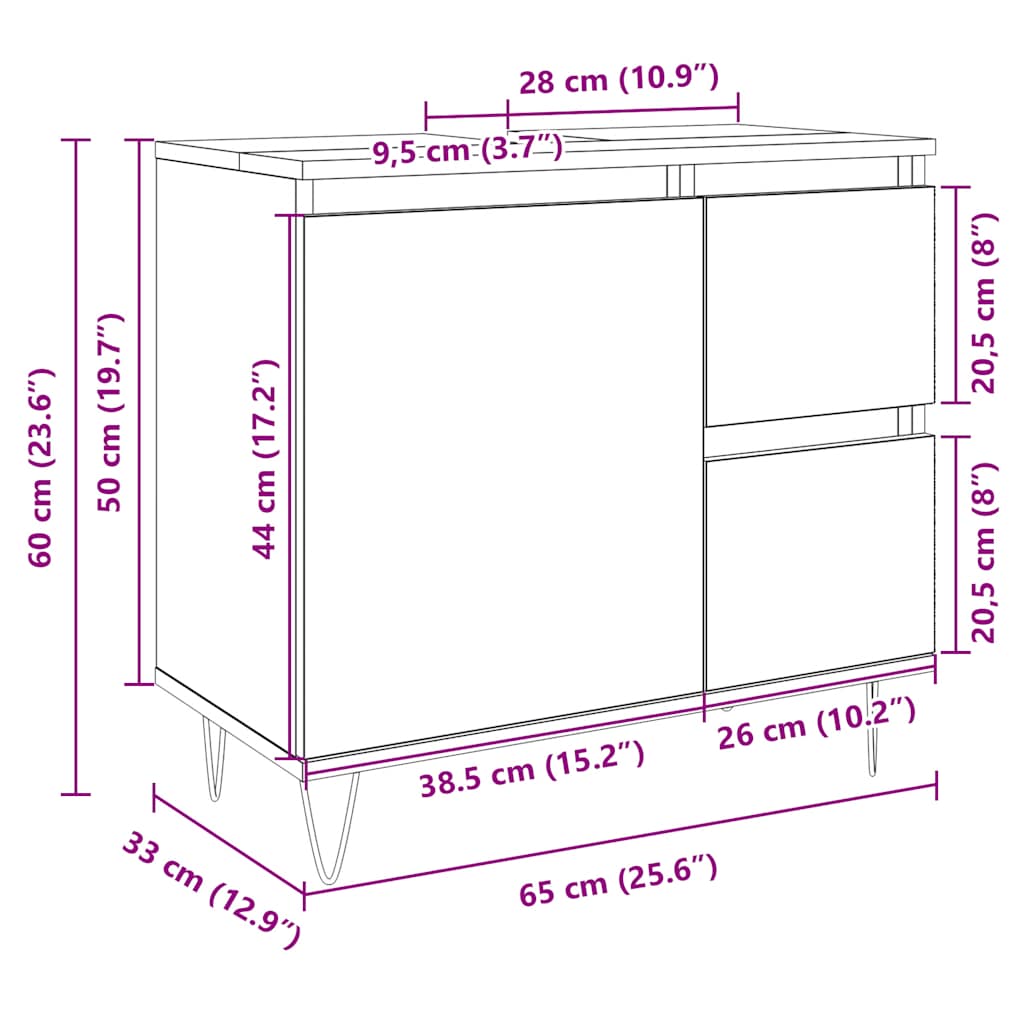 vidaXL Armadietto da Bagno Rovere Sonoma 65x33x60 cm Legno Multistrato