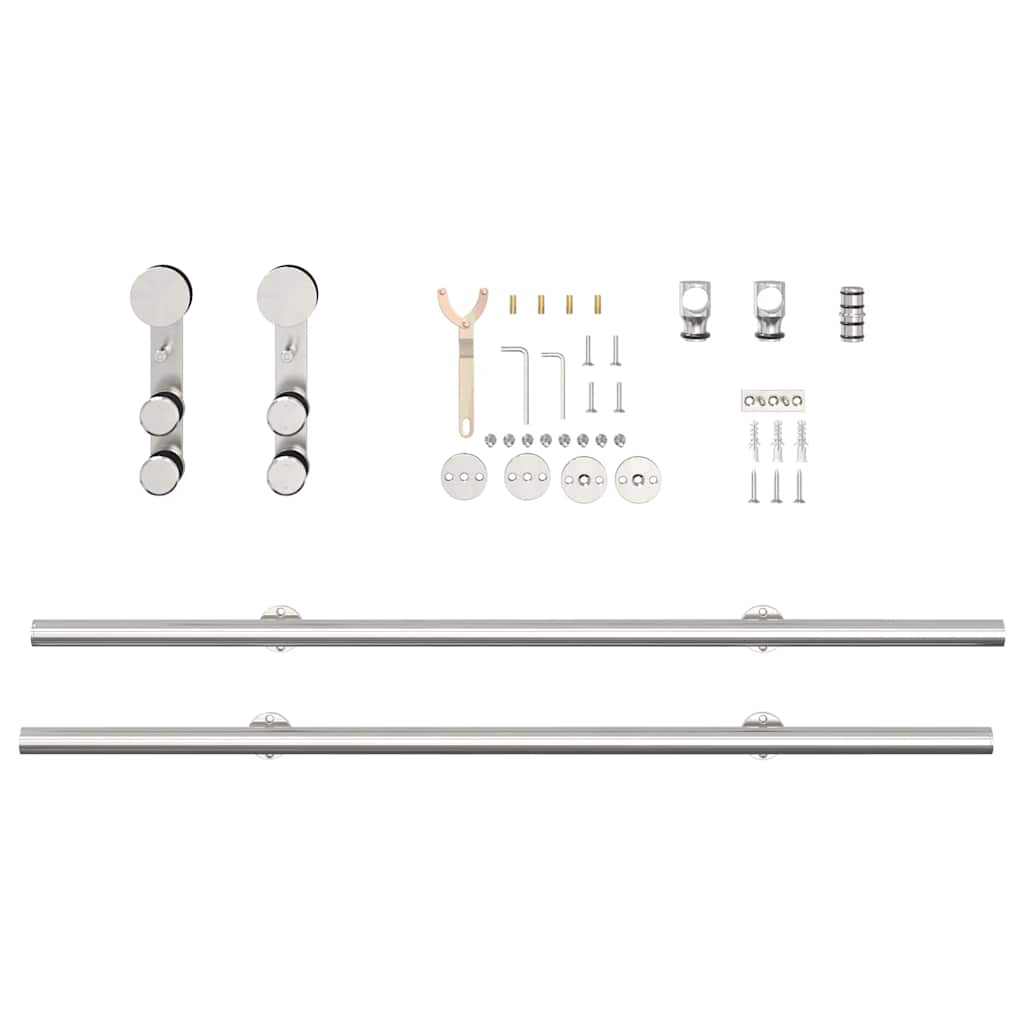Kit Binari Porta Scorrevole 200 cm Acciaio Inossidabile Argento
