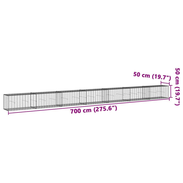 Cesto Gabbione con Copertura 700x50x50 cm in Ferro Zincato 3295138