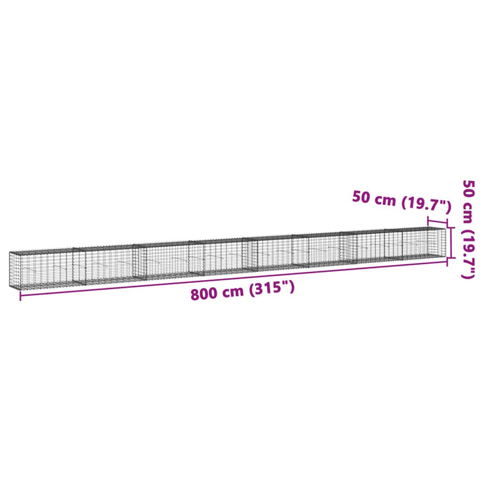 Cesto Gabbione con Copertura 800x50x50 cm Ferro Zincato 3295139