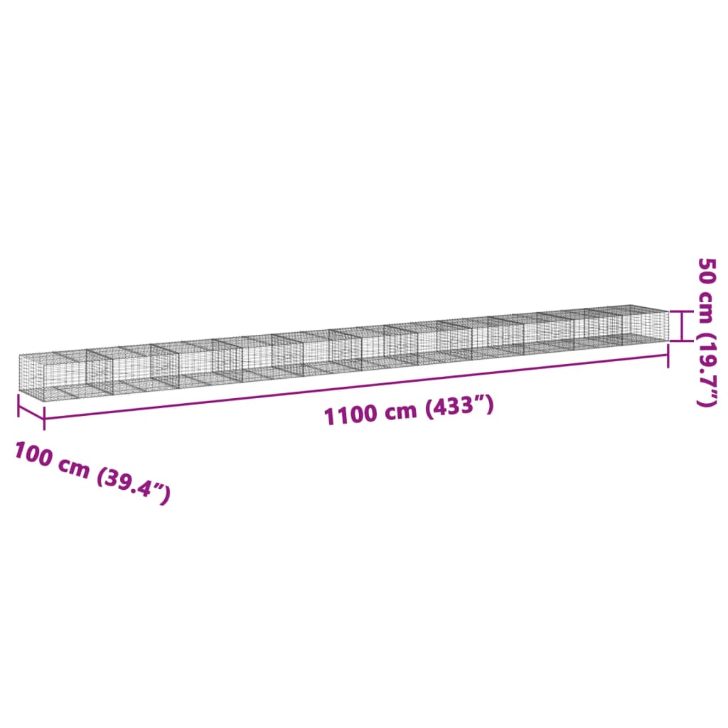 Cesto Gabbione con Copertura 1100x100x50 cm in Ferro Zincato 3295188