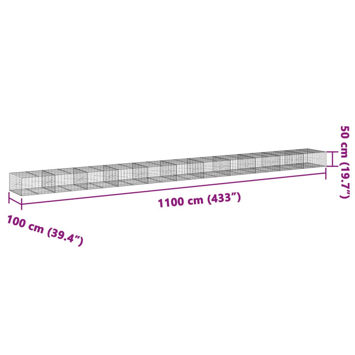 Cesto Gabbione con Copertura 1100x100x50 cm in Ferro Zincato 3295188