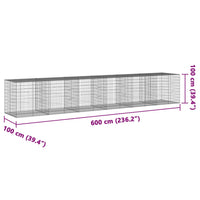 Cesto Gabbione con Copertura 600x100x100 cm in Ferro Zincato 3295200