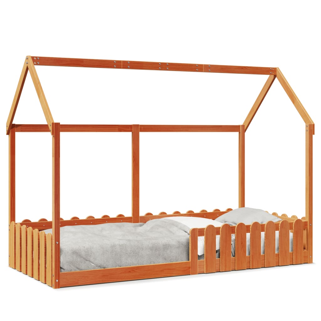 vidaXL Giroletto Casetta Bambini Marrone Cera 90x200 cm Massello Pino